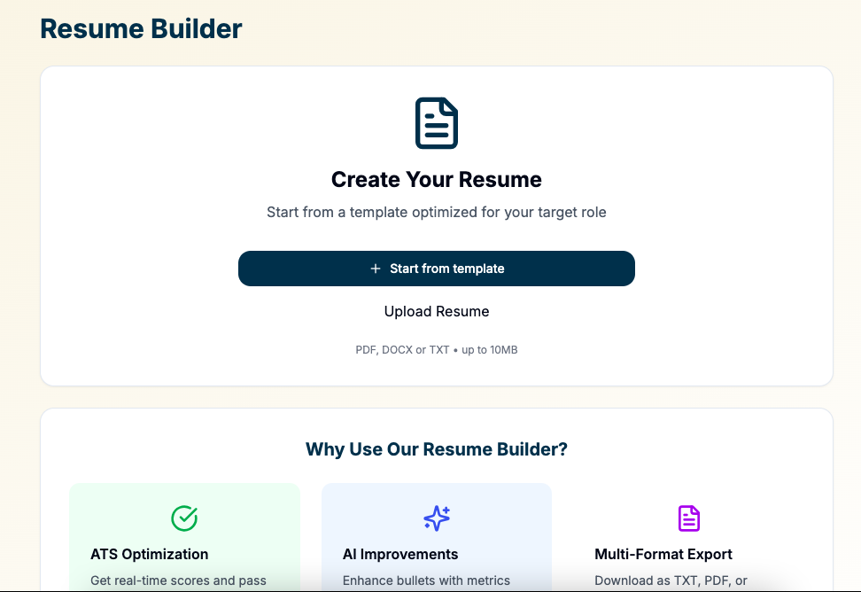 Resume builder and career launch tools